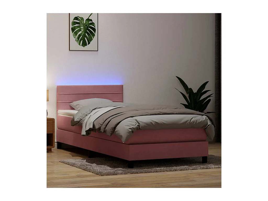Sommier à lattes de lit avec matelas rose 80x220 cm velours