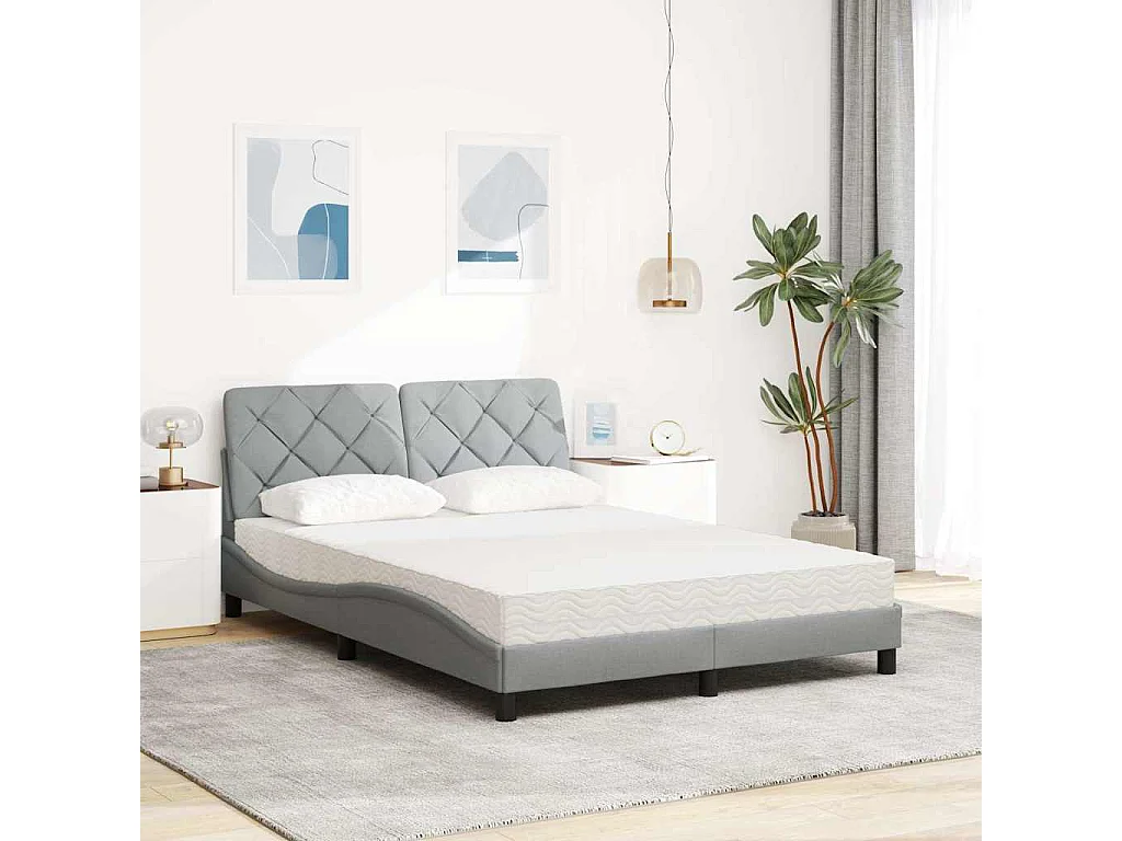 Lit avec matelas gris clair 140x200 cm tissu