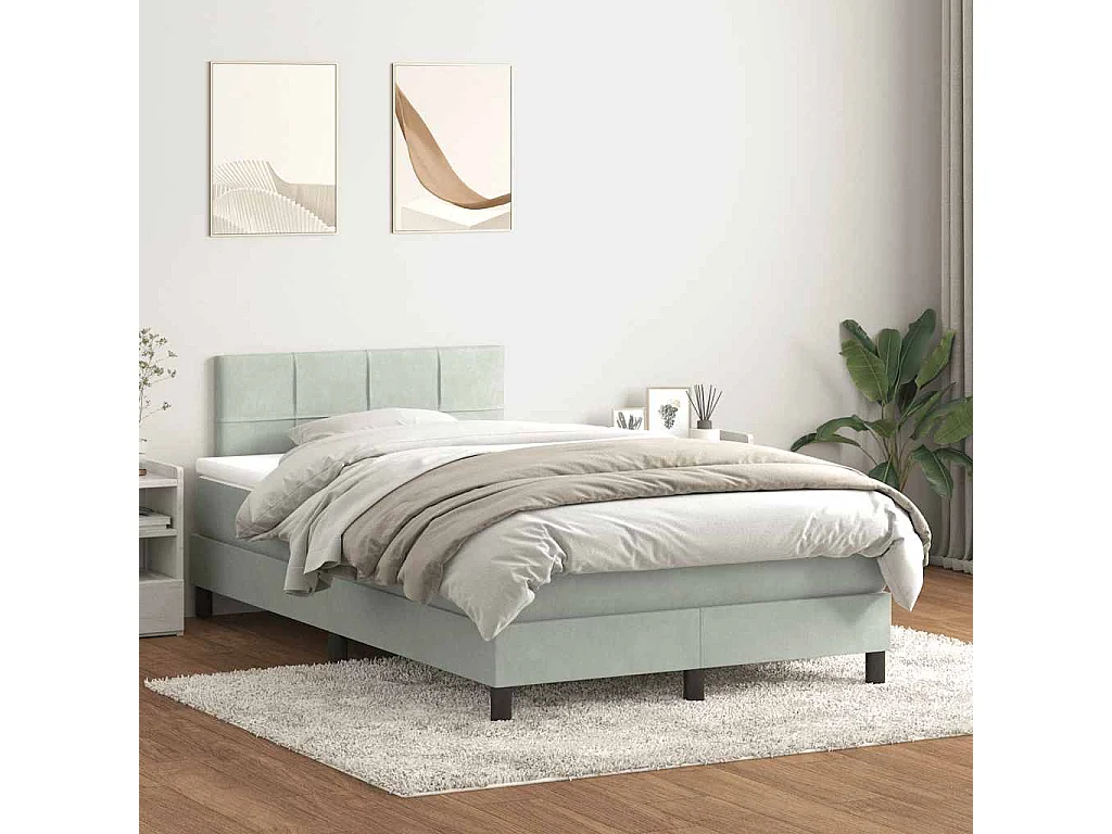 Cama boxspring com colchão 120x210 cm veludo cinzento-claro