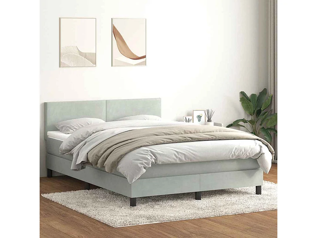 Sommier à lattes de lit et matelas gris clair 160x220cm velours