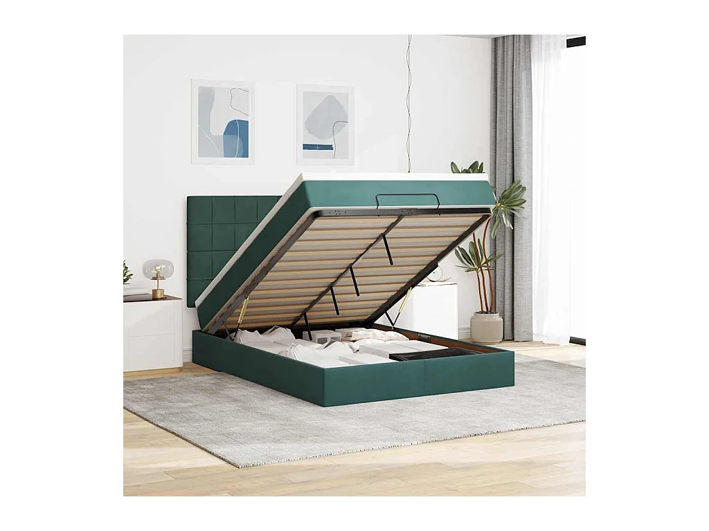 Ottoman bed met matrassen 140x200cm fluweel donkergroen