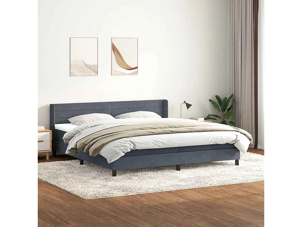 Cama box spring con colchón terciopelo gris oscuro 180x210 cm