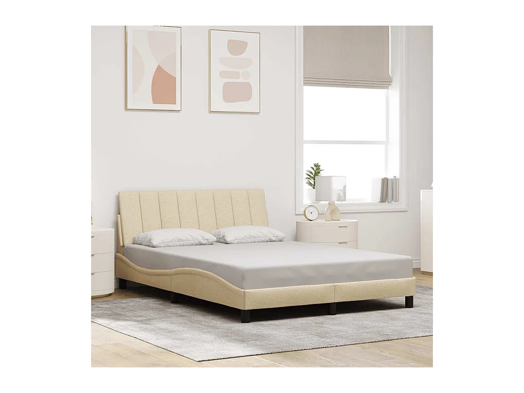 Cadre de lit sans matelas crème 140x200 cm tissu
