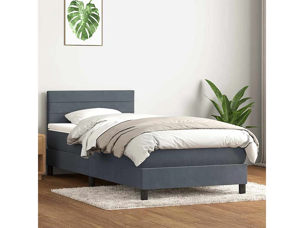 Cama box spring con colchón terciopelo gris oscuro 80x210 cm