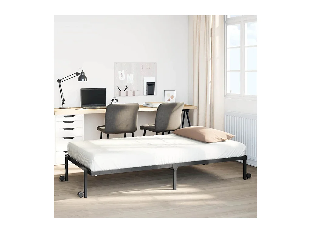 Cadre de lit sans matelas pliable noir 107x203 cm acier