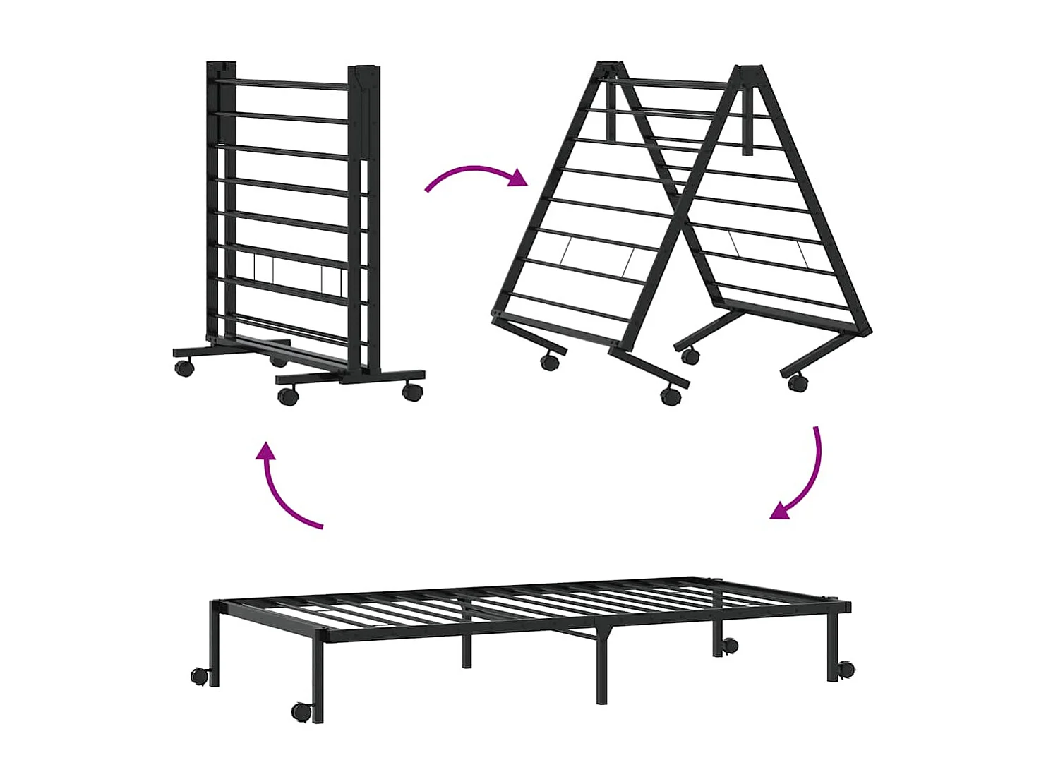 Cadre de lit sans matelas pliable noir 107x203 cm acier
