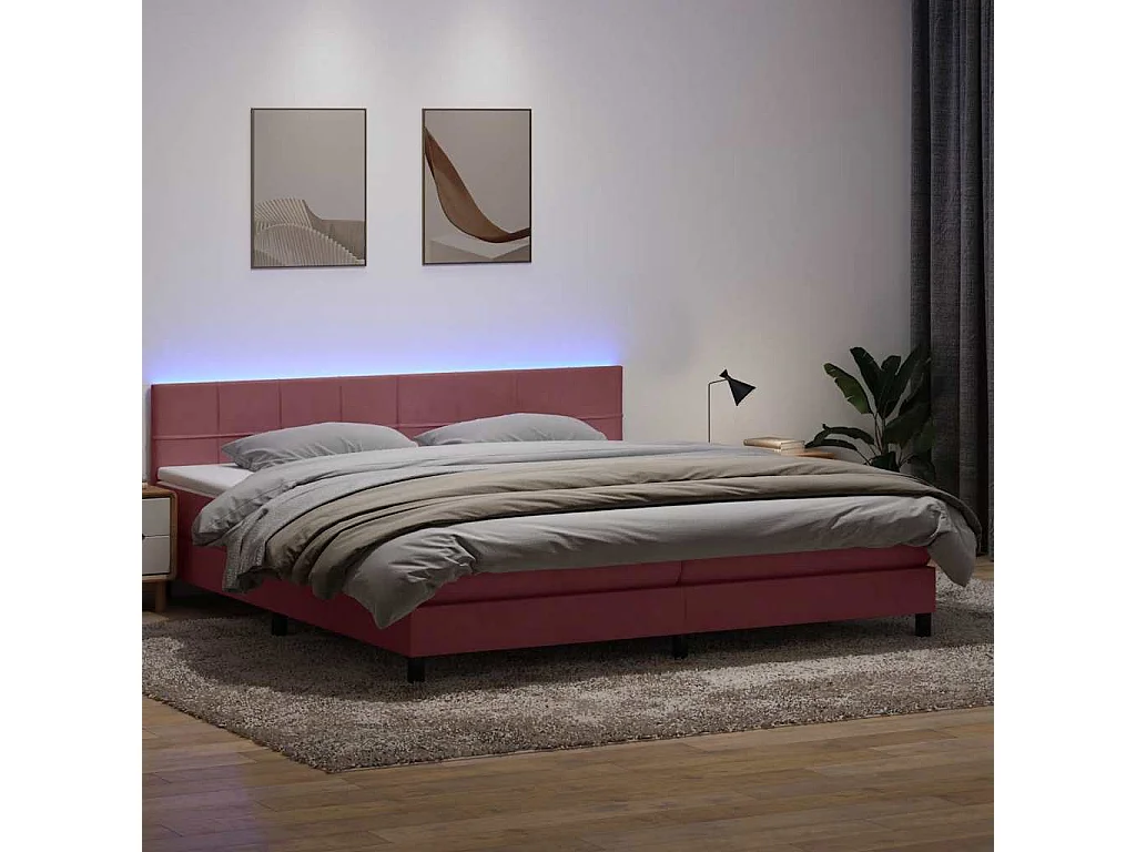 Cama box spring con colchón terciopelo rosa 180x210 cm