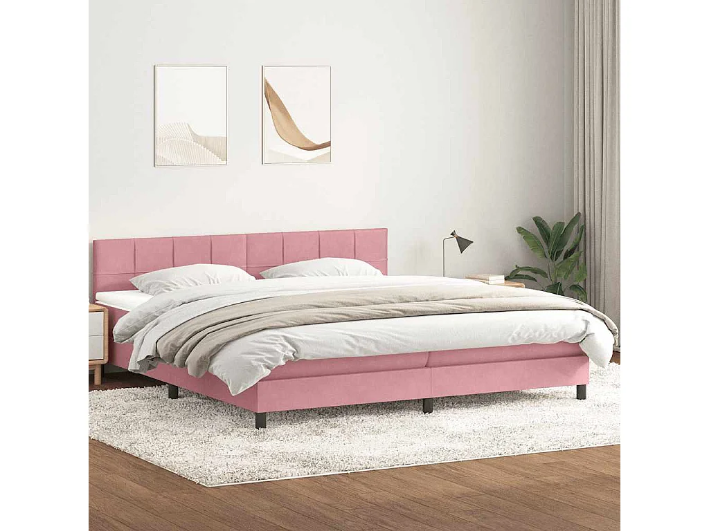 Cama box spring con colchón terciopelo rosa 180x210 cm