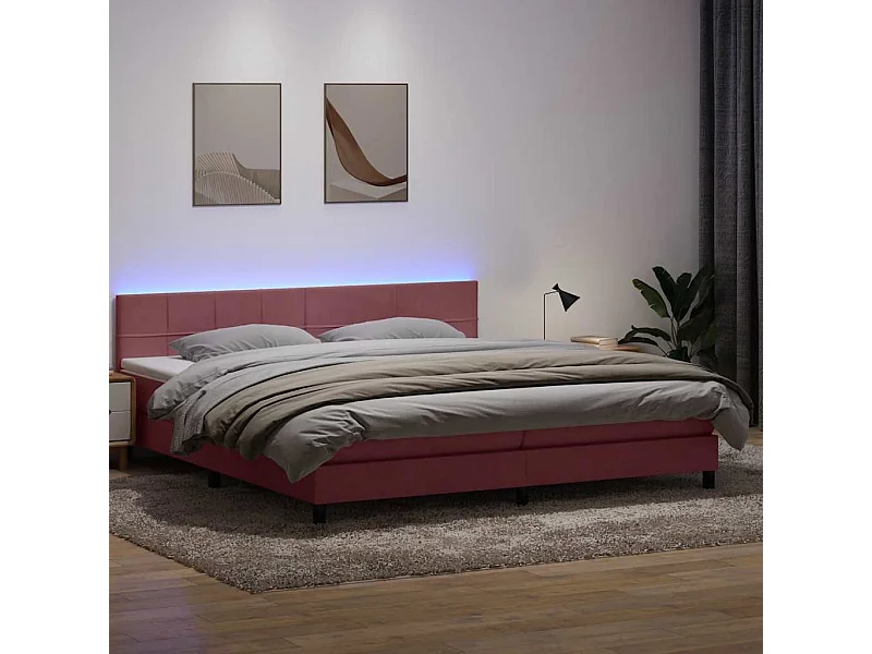 Cama box spring con colchón terciopelo rosa 180x210 cm