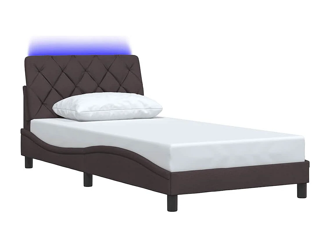 Cadre de lit avec LED sans matelas marron foncé 100x200cm tissu