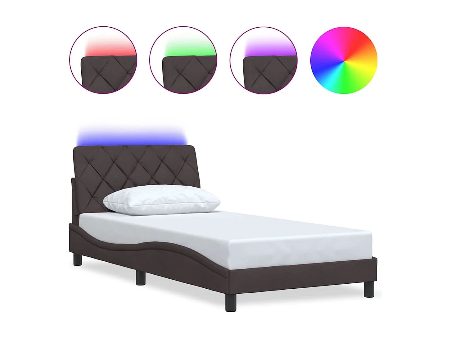 Bedframe met LED zonder matras 100x200 cm stof donkerbruin