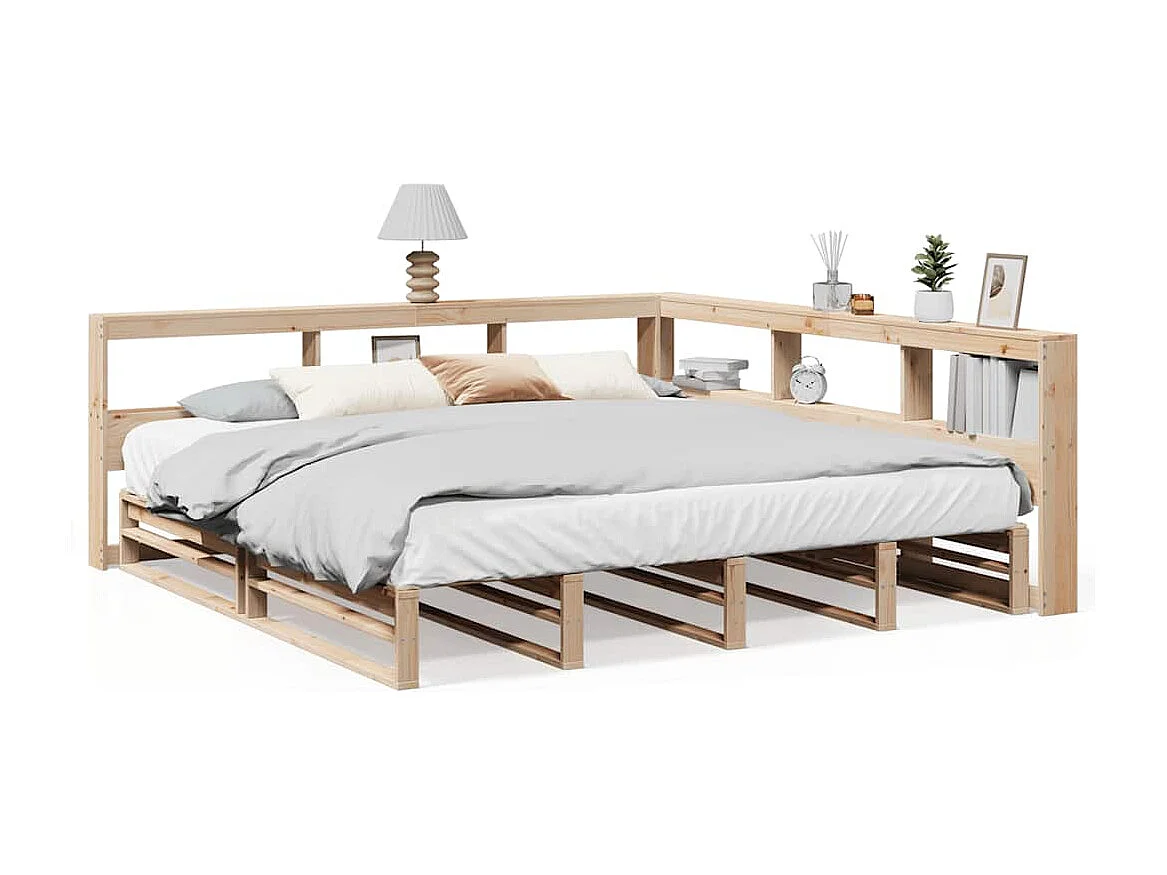 Lit bibliothèque sans matelas 180x200 cm bois massif de pin