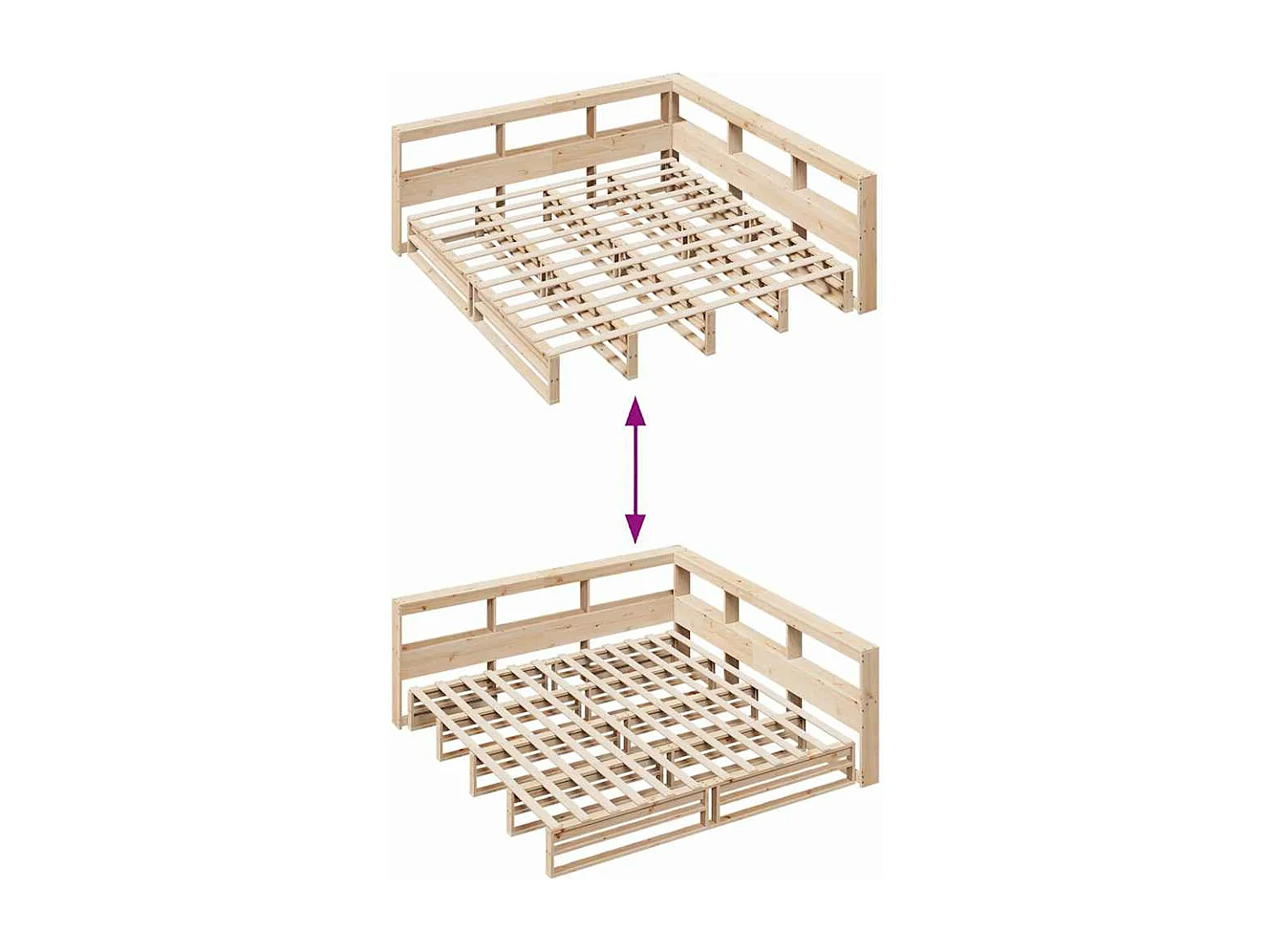 Lit bibliothèque sans matelas 180x200 cm bois massif de pin