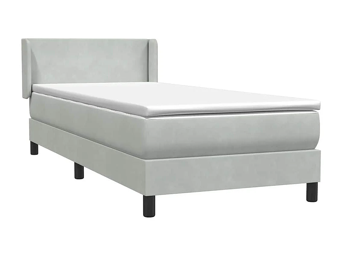 Cama box spring con colchón terciopelo gris claro 80x220 cm
