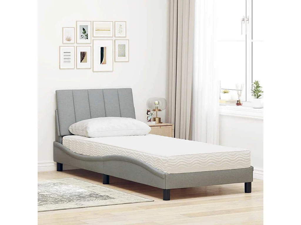 Cama com colchão 80x200 cm tecido cinzento-claro