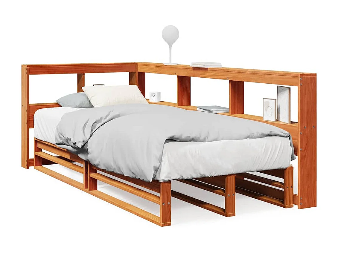 Lit bibliothèque sans matelas cire marron 100x200 cm pin massif