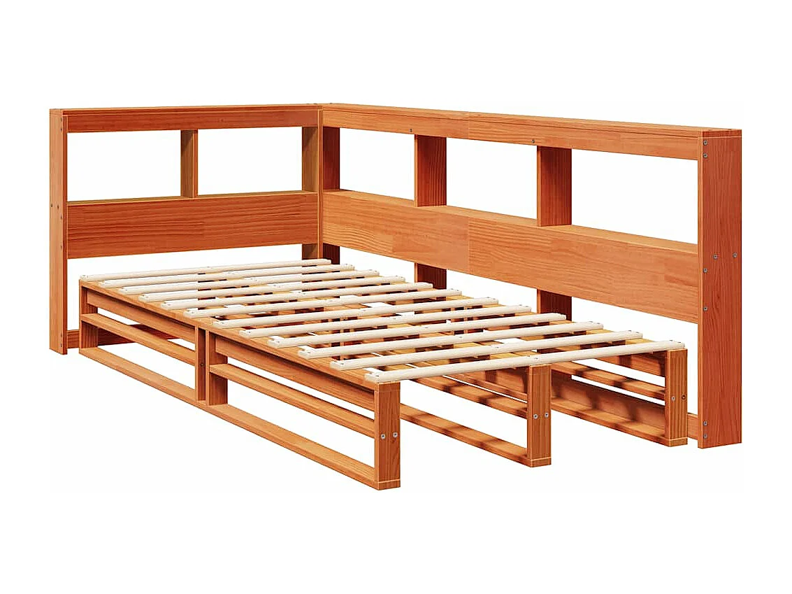 Lit bibliothèque sans matelas cire marron 100x200 cm pin massif