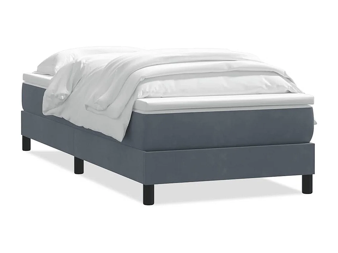 Cama box spring con colchón terciopelo gris oscuro 90x220 cm