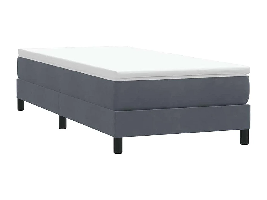 Cama box spring con colchón terciopelo gris oscuro 90x220 cm