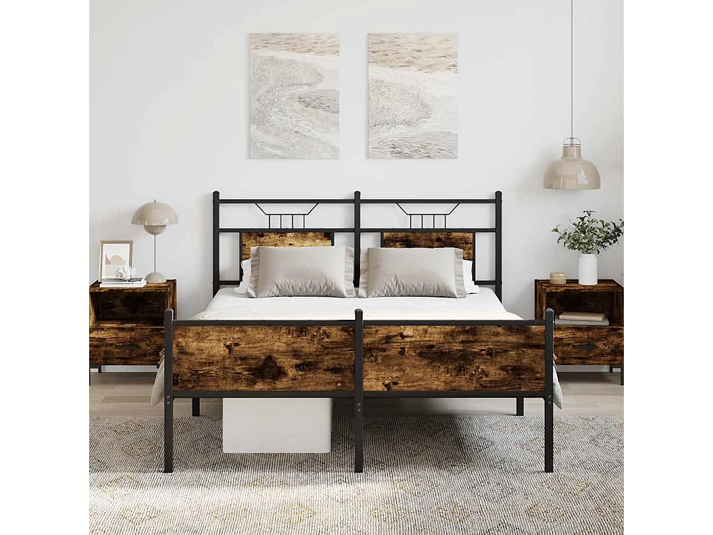 Cadre de lit sans matelas chêne fumé 150x200 cm bois ingénierie