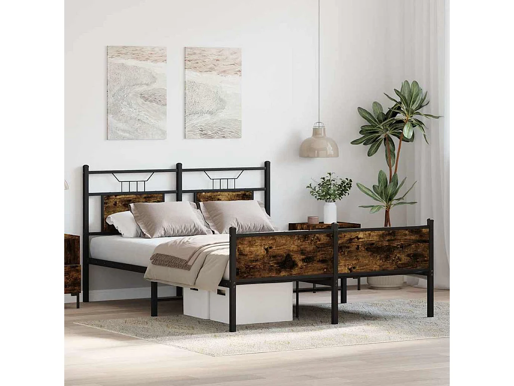 Cadre de lit sans matelas chêne fumé 150x200 cm bois ingénierie