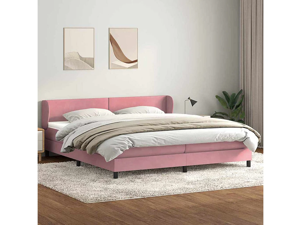 Cama box spring con colchones terciopelo rosa 180x210 cm