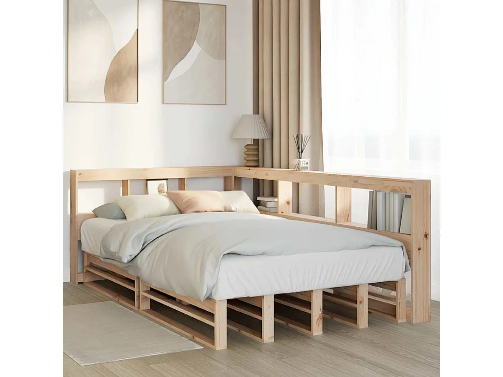 Cama con estantería sin colchón madera maciza de pino 120x200cm