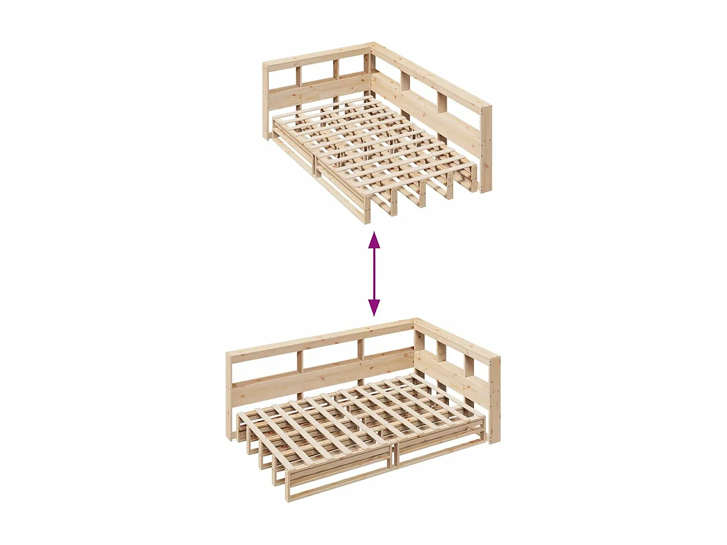 Cama con estantería sin colchón madera maciza de pino 120x200cm