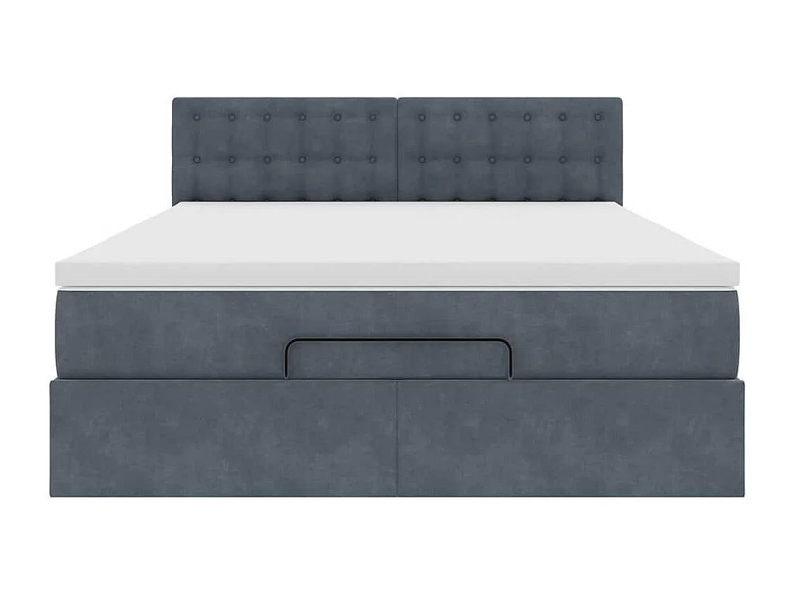 Cadre de lit ottoman avec matelas gris foncé 140x190 cm velours