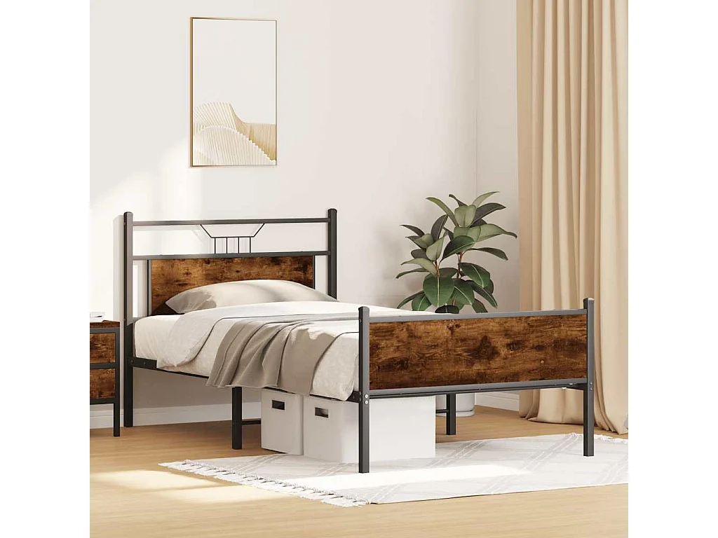 Cadre de lit sans matelas chêne fumé 107x203 cm bois ingénierie