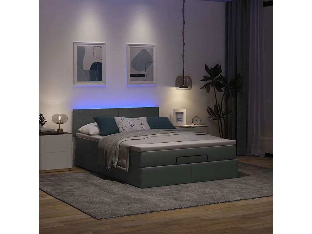 Lit ottoman avec matelas gris foncé 140x190 cm tissu