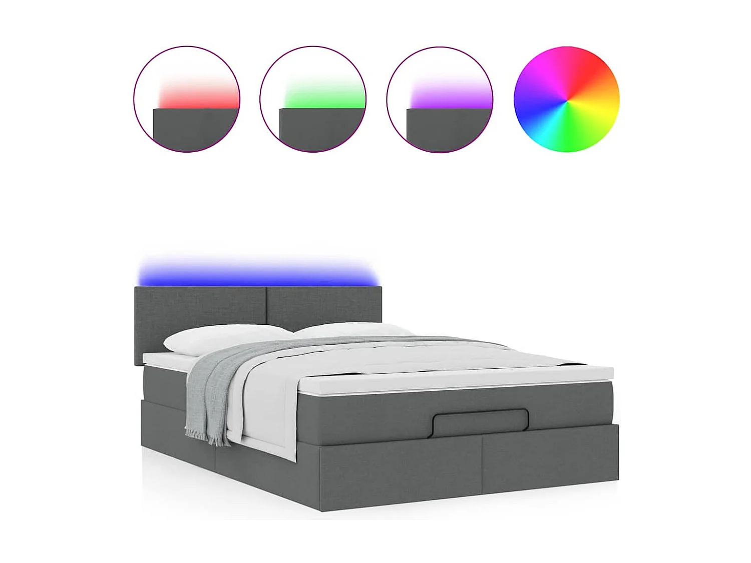 Lit ottoman avec matelas gris foncé 140x190 cm tissu