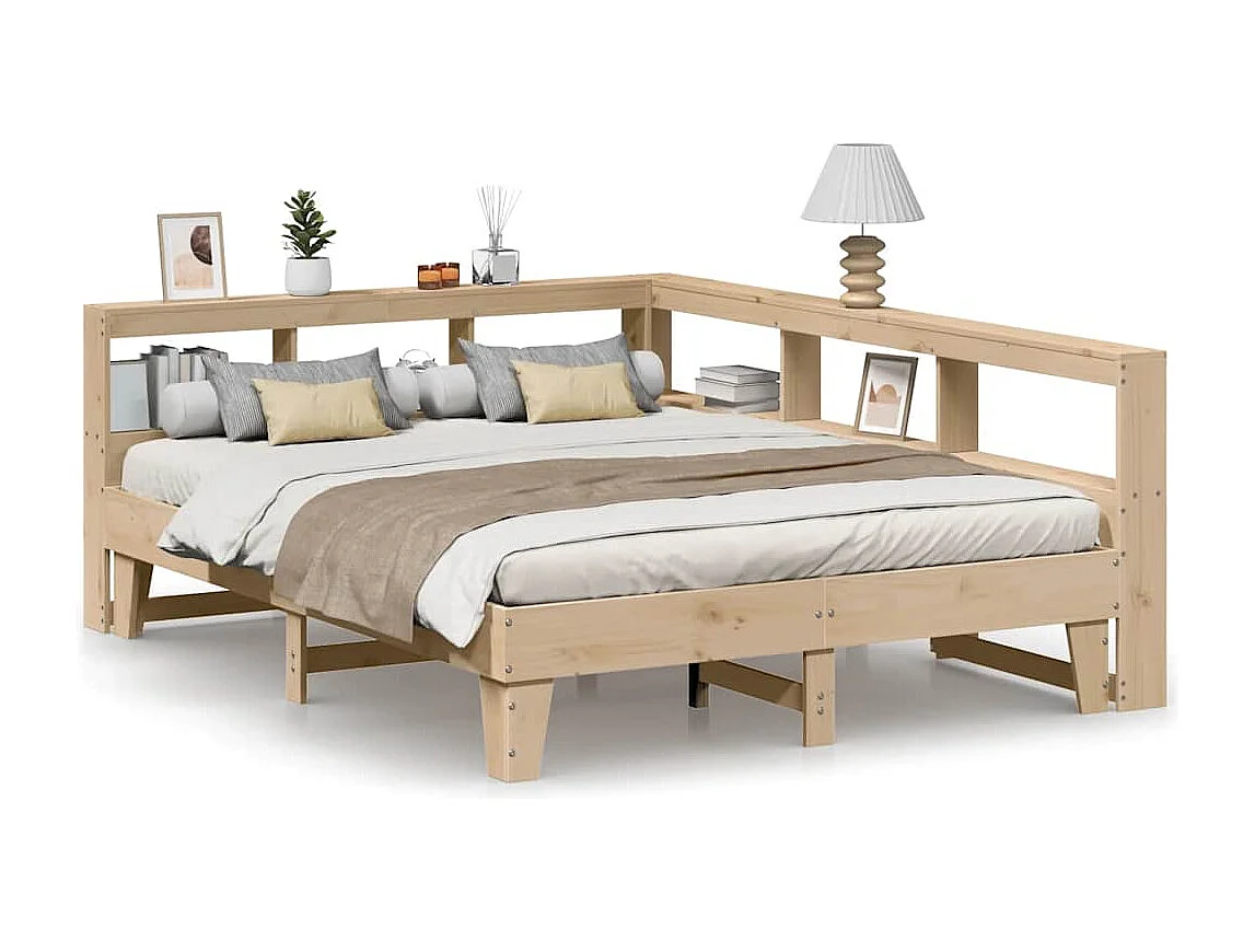 Lit bibliothèque sans matelas 140x200 cm bois massif de pin