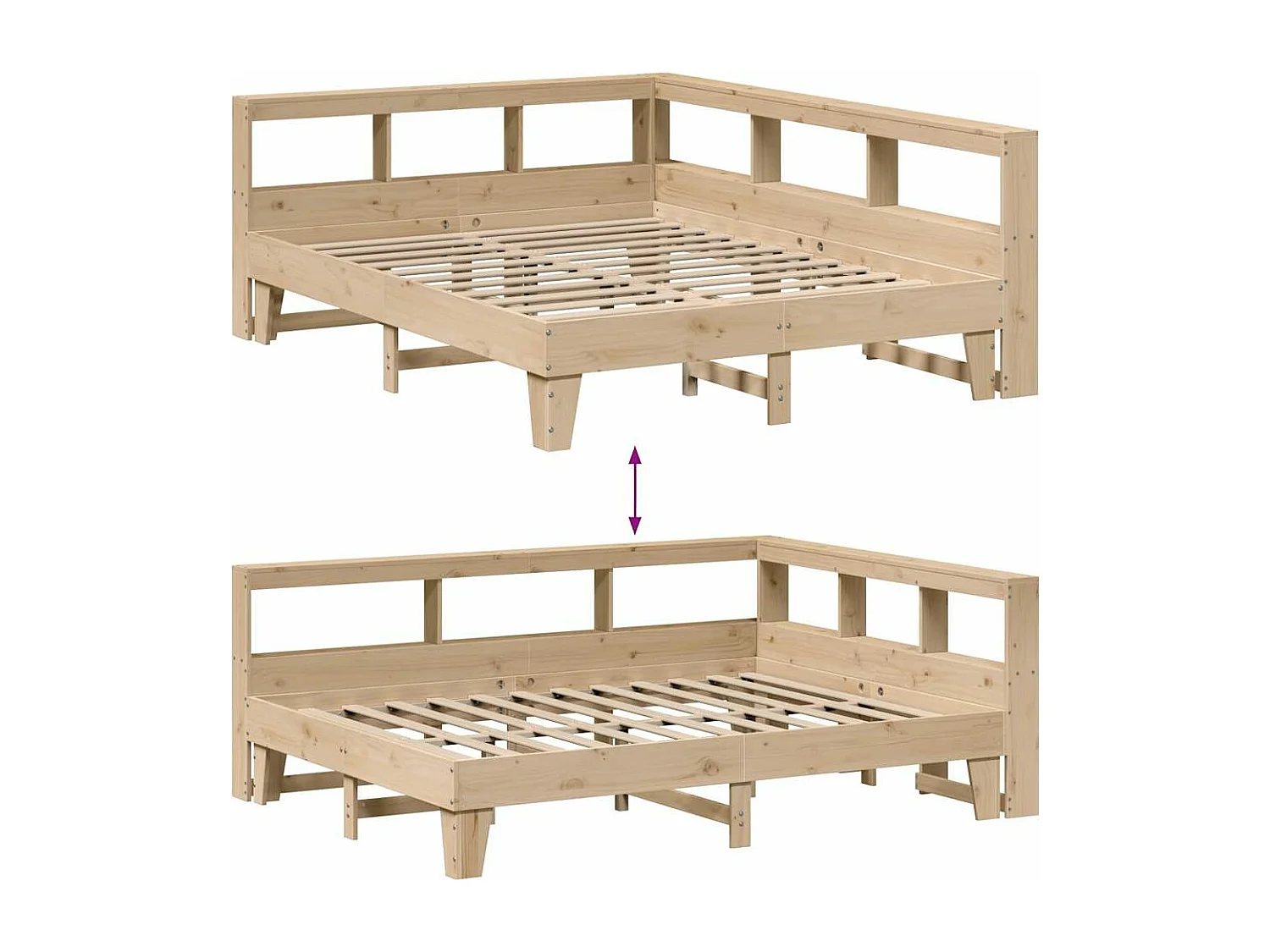 Bed met boekenkast zonder matras massief grenenhout 140x200 cm