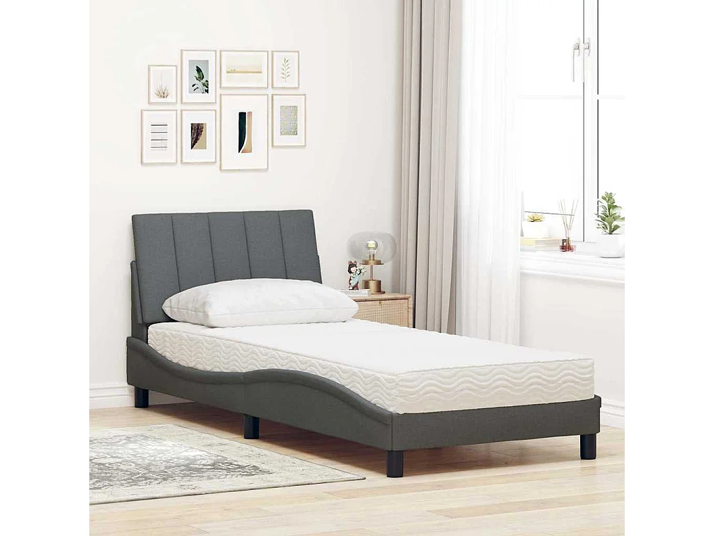 Cama com colchão 80x200 cm tecido cinzento-escuro