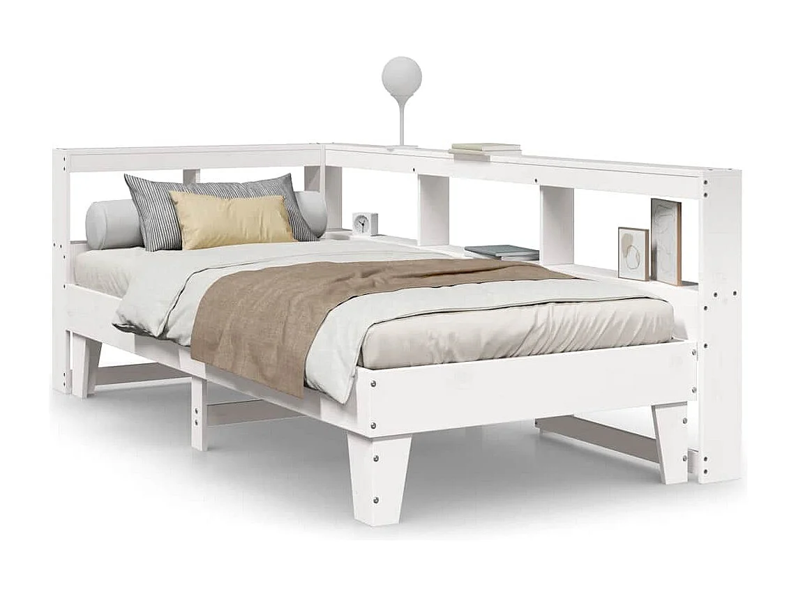 Lit bibliothèque sans matelas blanc 90x200cm bois de pin massif