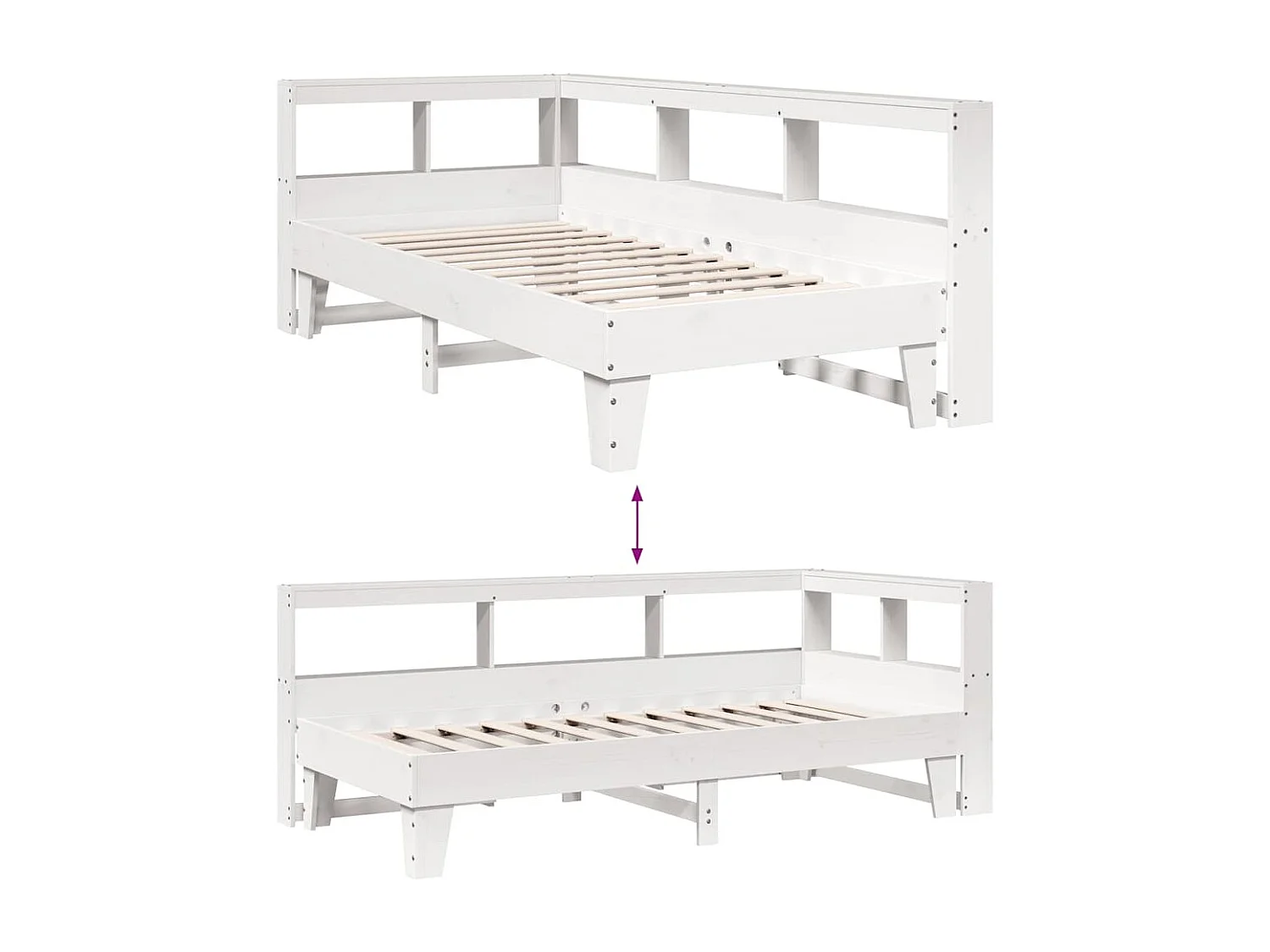 Lit bibliothèque sans matelas blanc 90x200cm bois de pin massif