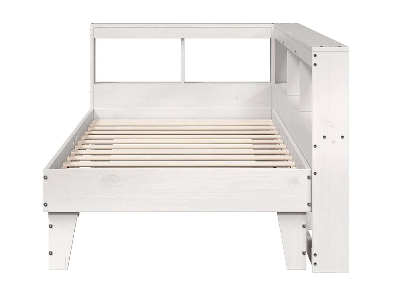 Lit bibliothèque sans matelas blanc 90x200cm bois de pin massif