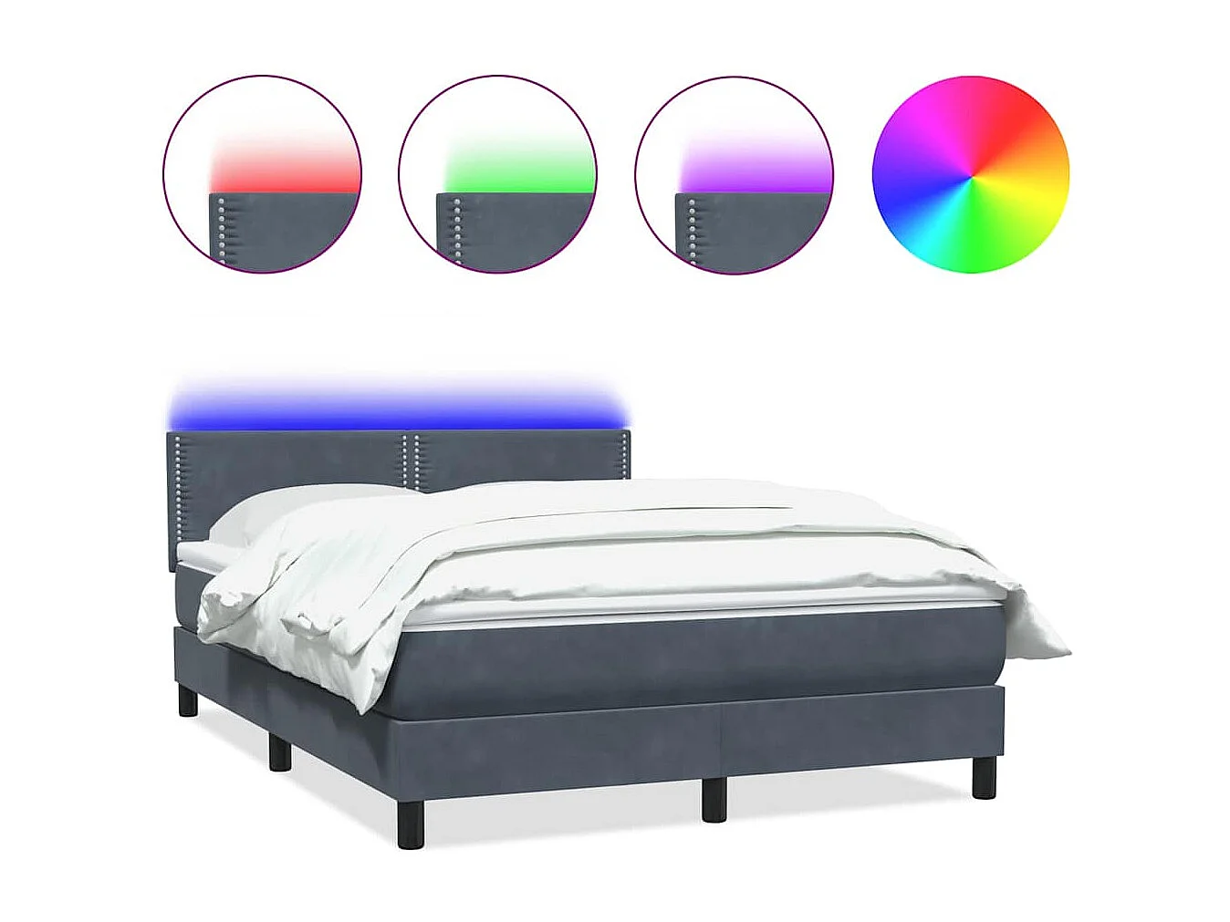 Sommier à lattes de lit et matelas gris foncé 160x210cm velours