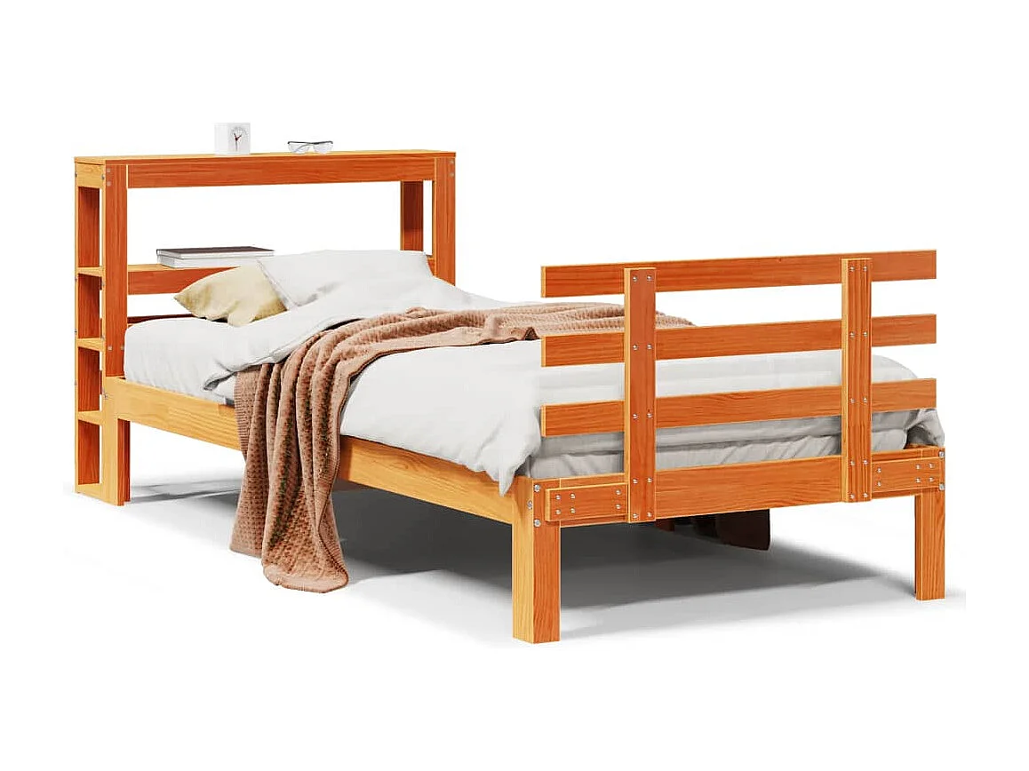 Estrutura cama com cabeceira 100x200cm pinho maciço castanho-mel