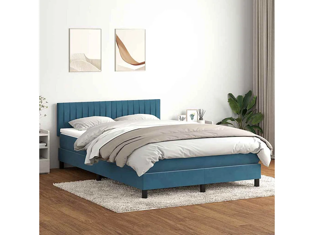Cama box spring con colchón terciopelo azul oscuro 140x210 cm