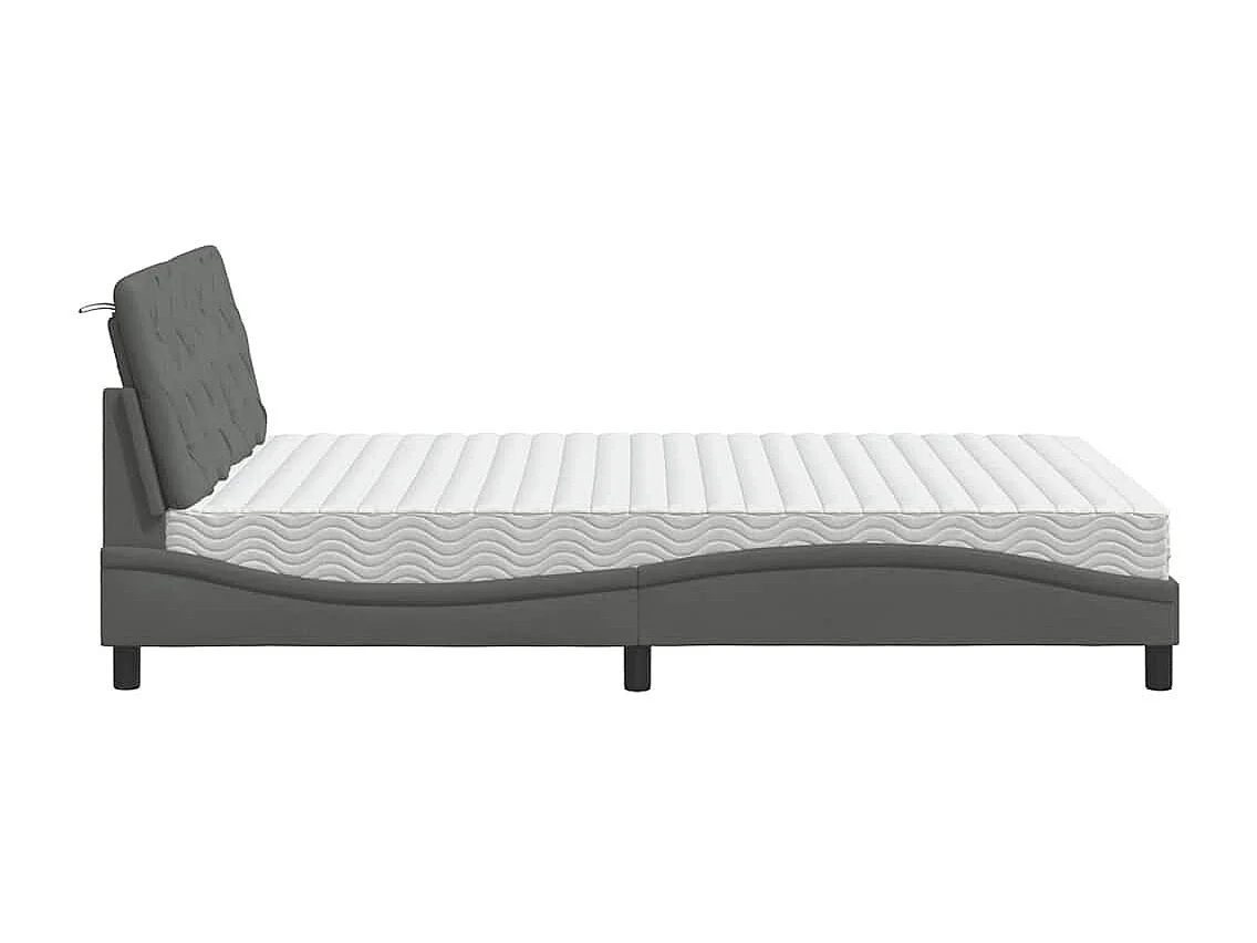 Lit avec matelas gris foncé 140x200 cm tissu