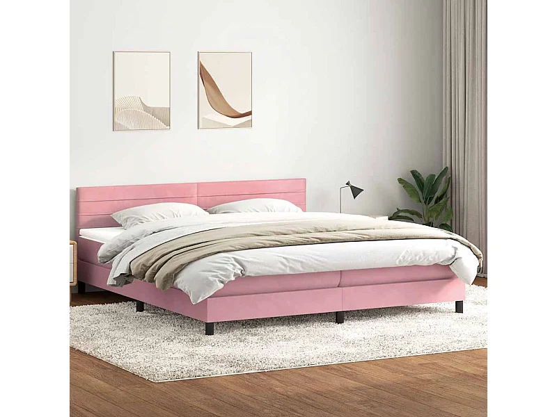 Sommier à lattes de lit avec matelas rose 180x210 cm velours