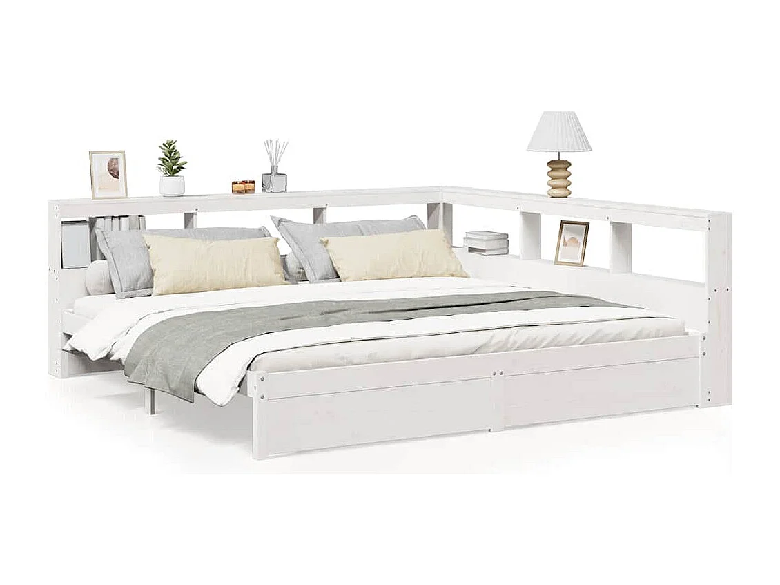 Lit bibliothèque sans matelas blanc 180x200 cm bois pin massif