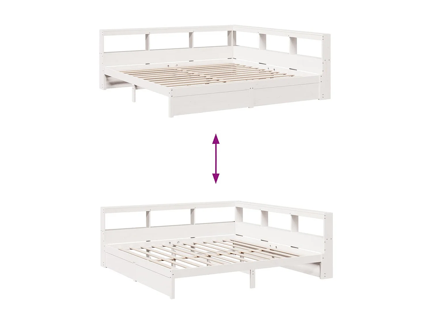 Lit bibliothèque sans matelas blanc 180x200 cm bois pin massif