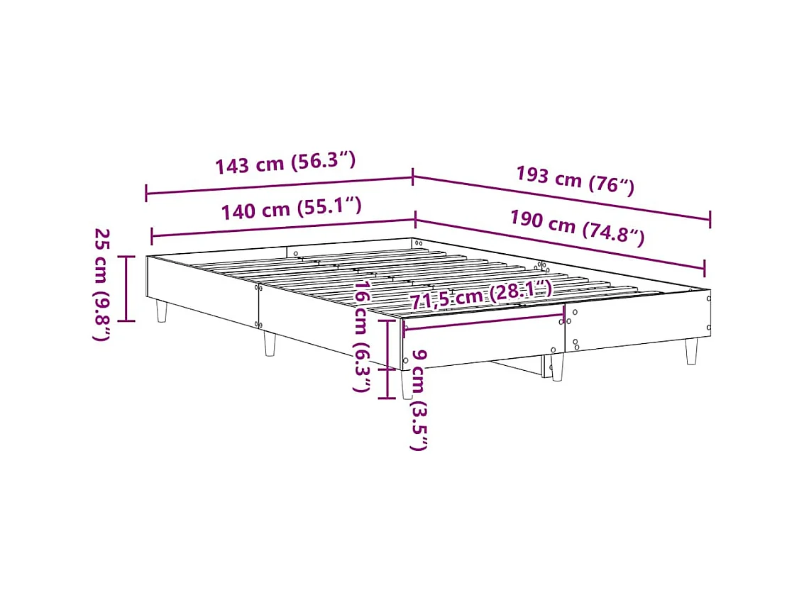 Estrutura de cama sem colchão 140x190 cm carvalho sonoma