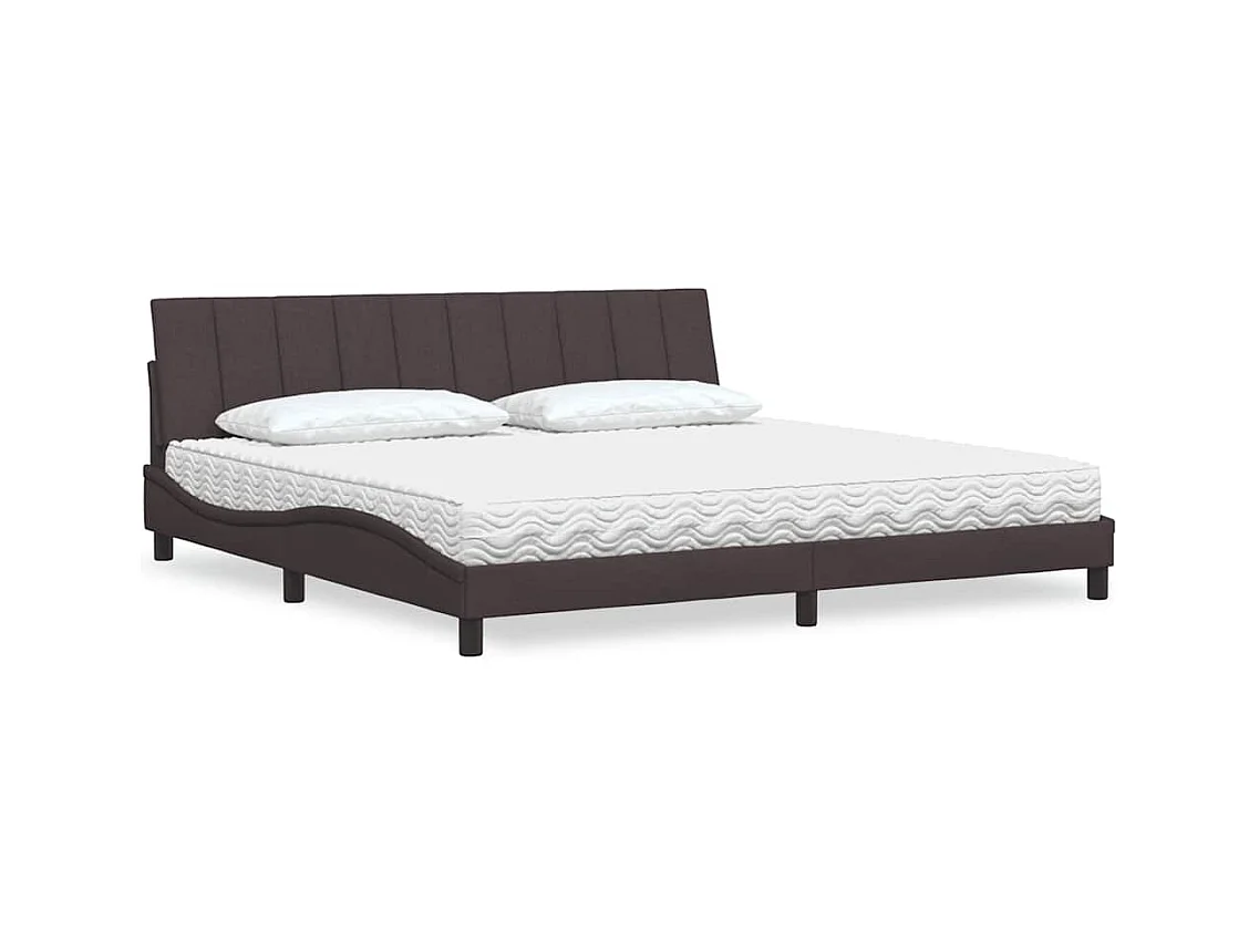 Lit avec matelas marron foncé 200x200 cm tissu