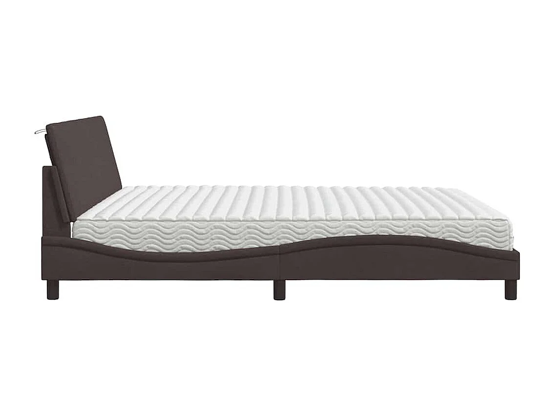 Lit avec matelas marron foncé 200x200 cm tissu