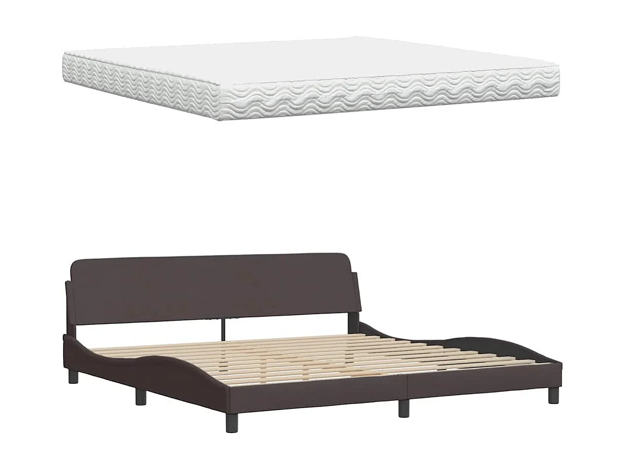 Lit avec matelas marron foncé 200x200 cm tissu