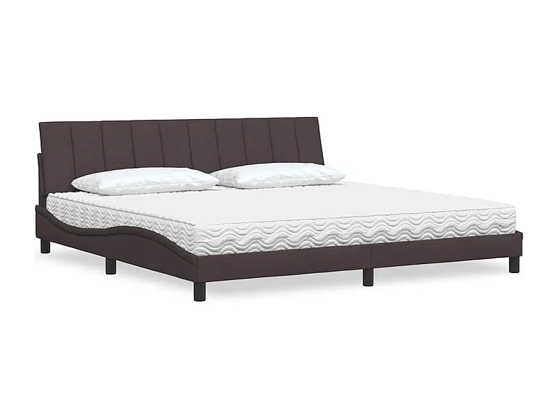 Lit avec matelas marron foncé 200x200 cm tissu